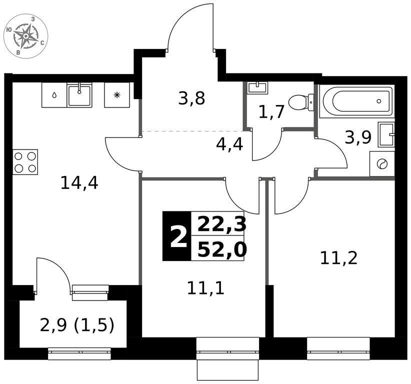 2-BD Apartment Sale, 52 sq. m. at 1 Izmajlovskij, Montazhnaya Street, 8с13, Moscow, Russia #1 2-BD Apartment Sale, 52 sq. m. at 1 Izmajlovskij, Montazhnaya Street, 8с13, Moscow, Russia #1