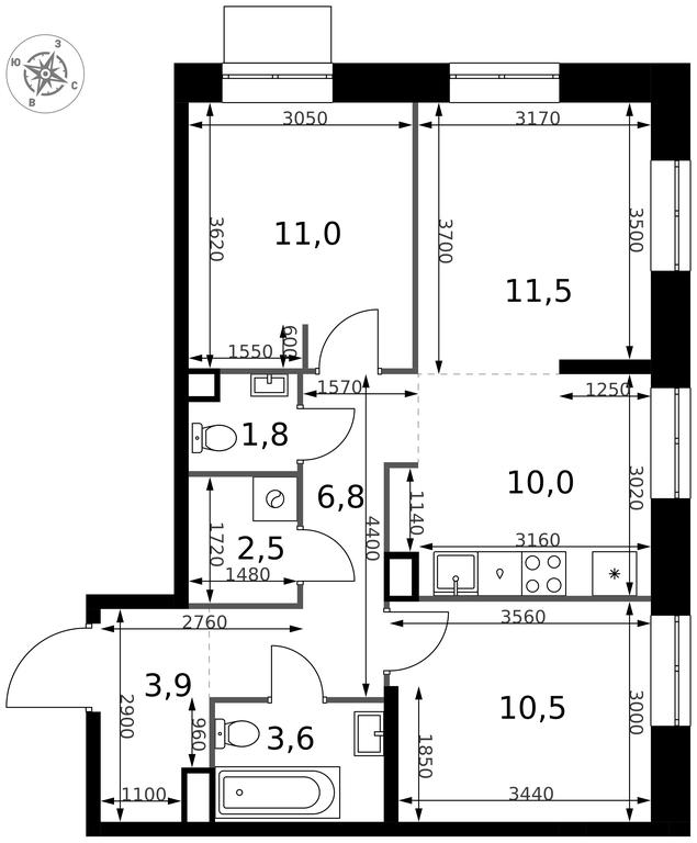 3-BD Apartment Sale, 61.6 sq. m. at 1 Izmajlovskij, Montazhnaya Street, 8с13, Moscow, Russia #2 3-BD Apartment Sale, 61.6 sq. m. at 1 Izmajlovskij, Montazhnaya Street, 8с13, Moscow, Russia #2