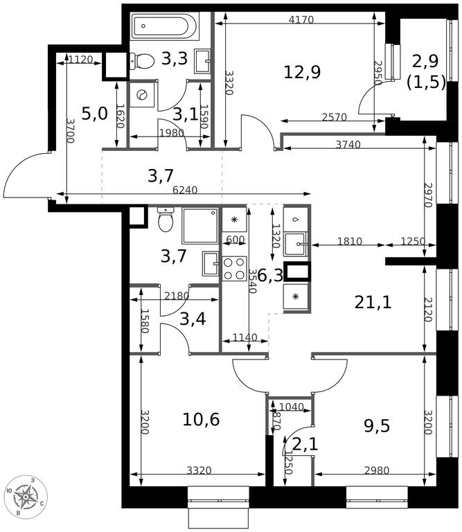 4-BD Apartment Sale, 86.2 sq. m. at 1 Izmajlovskij, Montazhnaya Street, 8с13, Moscow, Russia #2