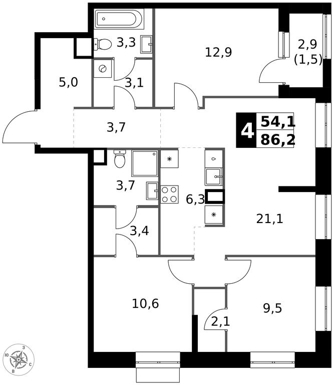 4-BD Apartment Sale, 86.2 sq. m. at 1 Izmajlovskij, Montazhnaya Street, 8с13, Moscow, Russia #1