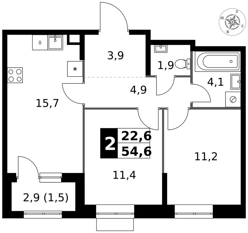 2-BD Apartment Sale, 54.6 sq. m. at 1 Izmajlovskij, Montazhnaya Street, 8с13, Moscow, Russia #1 2-BD Apartment Sale, 54.6 sq. m. at 1 Izmajlovskij, Montazhnaya Street, 8с13, Moscow, Russia #1