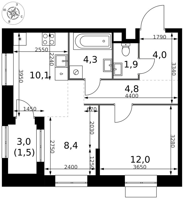 2-BD Apartment Sale, 47 sq. m. at 1 Izmajlovskij, Montazhnaya Street, 8с13, Moscow, Russia #2