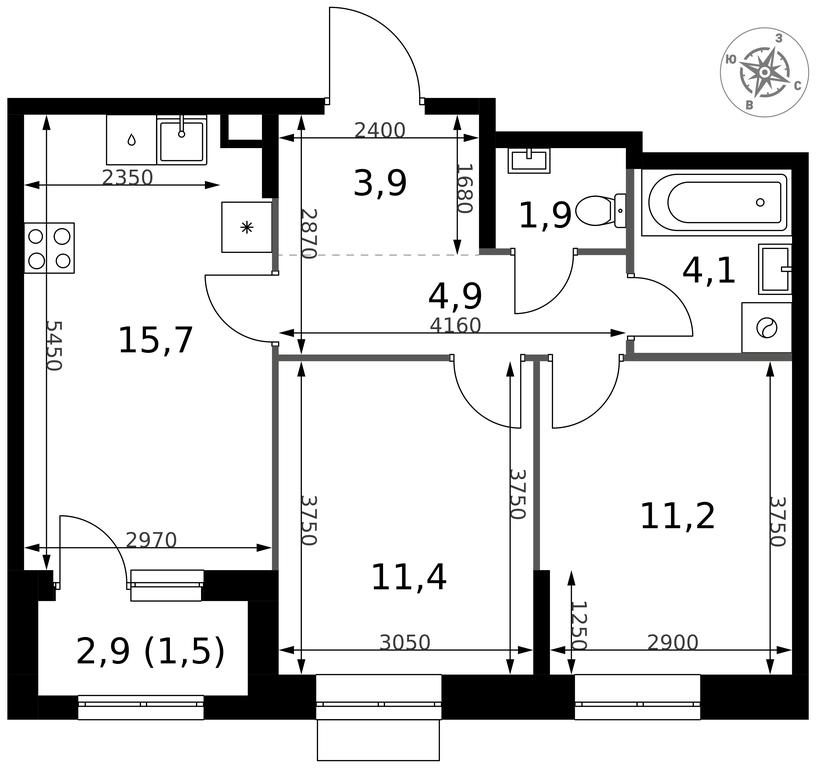 2-BD Apartment Sale, 54.6 sq. m. at 1 Izmajlovskij, Montazhnaya Street, 8с13, Moscow, Russia #2 2-BD Apartment Sale, 54.6 sq. m. at 1 Izmajlovskij, Montazhnaya Street, 8с13, Moscow, Russia #2