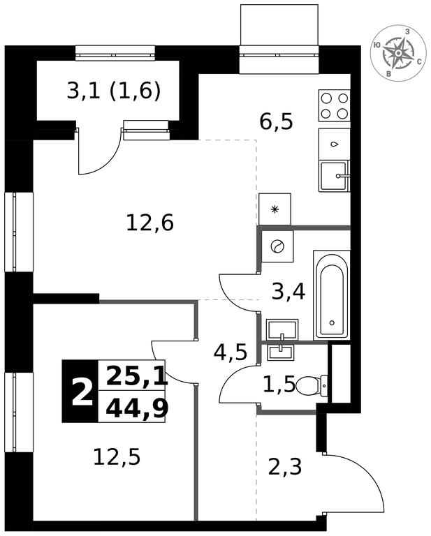 2-BD Apartment Sale, 44.9 sq. m. at 1 Izmajlovskij, Montazhnaya Street, 8с13, Moscow, Russia #1 2-BD Apartment Sale, 44.9 sq. m. at 1 Izmajlovskij, Montazhnaya Street, 8с13, Moscow, Russia #1