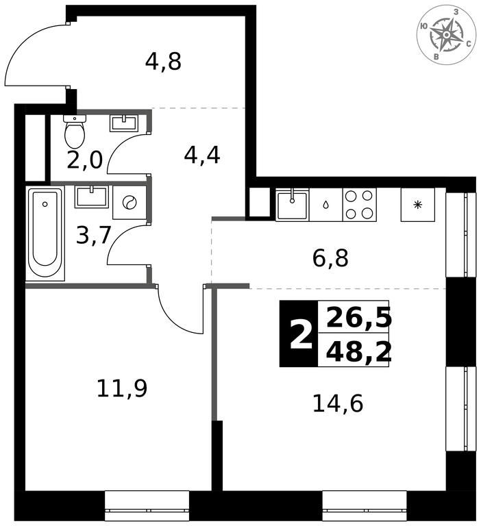 2-BD Apartment Sale, 48.2 sq. m. at 1 Izmajlovskij, Montazhnaya Street, 8с13, Moscow, Russia #1 2-BD Apartment Sale, 48.2 sq. m. at 1 Izmajlovskij, Montazhnaya Street, 8с13, Moscow, Russia #1