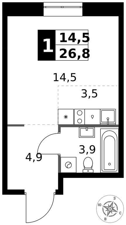 Apartment Sale, 26.8 sq. m. at 1 Izmajlovskij, Montazhnaya Street, 8с13, Moscow, Russia #1