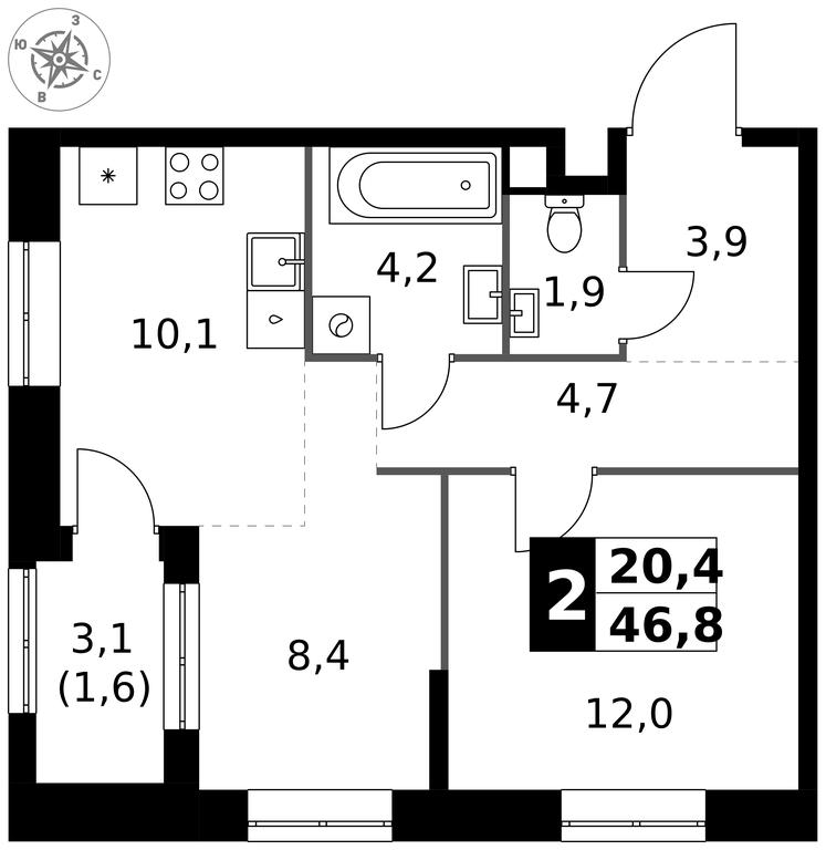 2-BD Apartment Sale, 46.8 sq. m. at 1 Izmajlovskij, Montazhnaya Street, 8с13, Moscow, Russia #1 2-BD Apartment Sale, 46.8 sq. m. at 1 Izmajlovskij, Montazhnaya Street, 8с13, Moscow, Russia #1