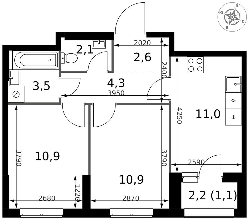 2-BD Apartment Sale, 46.4 sq. m. at 1 Izmajlovskij, Montazhnaya Street, 8с13, Moscow, Russia #2
