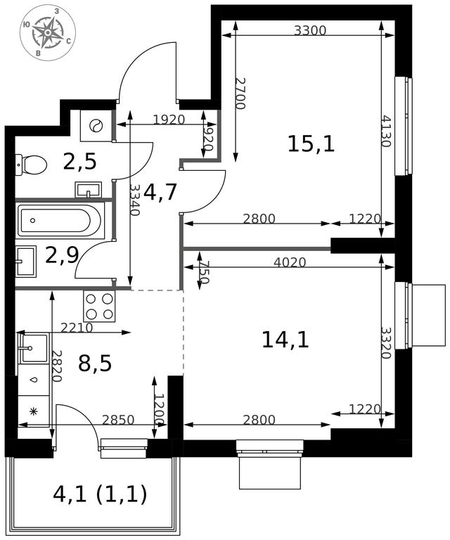 2-BD Apartment Sale, 48.9 sq. m. at 1 Izmajlovskij, Montazhnaya Street, 8с13, Moscow, Russia #2