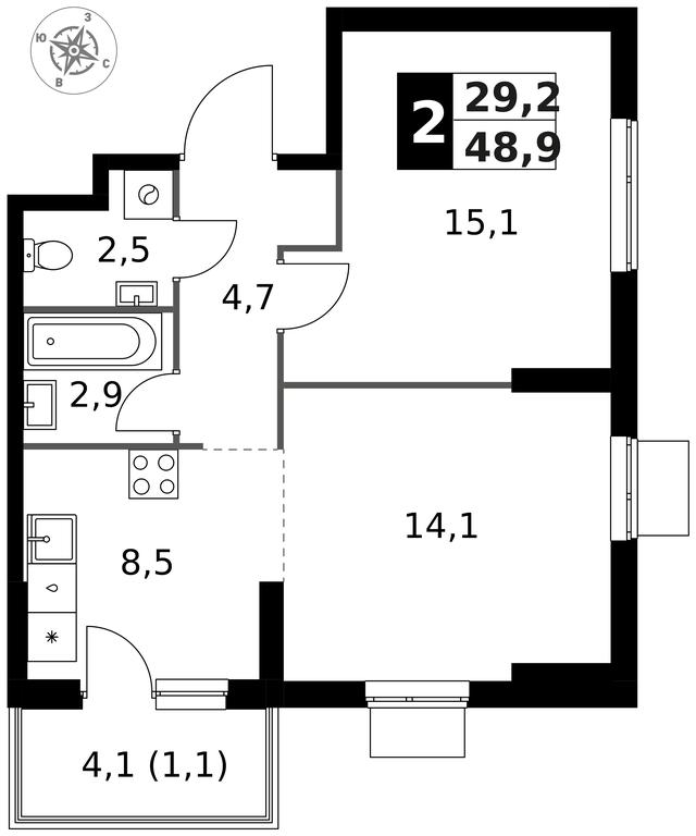 2-BD Apartment Sale, 48.9 sq. m. at 1 Izmajlovskij, Montazhnaya Street, 8с13, Moscow, Russia #1