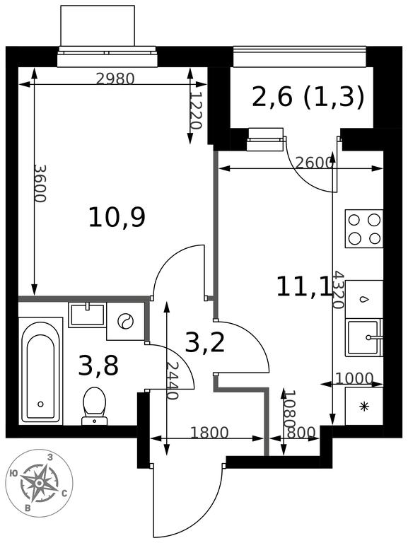 1-BD Apartment Sale, 30.3 sq. m. at 1 Izmajlovskij, Montazhnaya Street, 8с13, Moscow, Russia #2