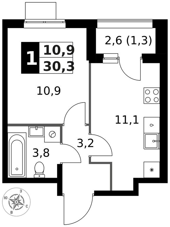 1-BD Apartment Sale, 30.3 sq. m. at 1 Izmajlovskij, Montazhnaya Street, 8с13, Moscow, Russia #1