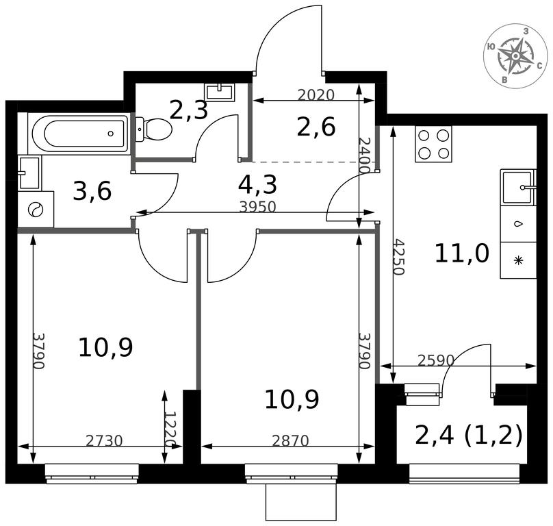 2-BD Apartment Sale, 46.8 sq. m. at 1 Izmajlovskij, Montazhnaya Street, 8с13, Moscow, Russia #2