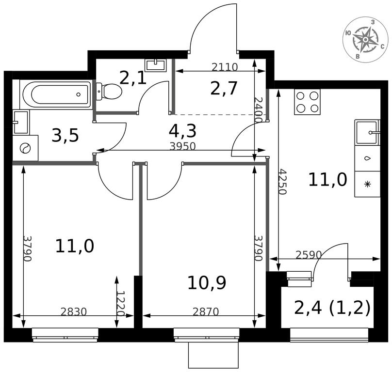 2-BD Apartment Sale, 46.7 sq. m. at 1 Izmajlovskij, Montazhnaya Street, 8с13, Moscow, Russia #2 2-BD Apartment Sale, 46.7 sq. m. at 1 Izmajlovskij, Montazhnaya Street, 8с13, Moscow, Russia #2