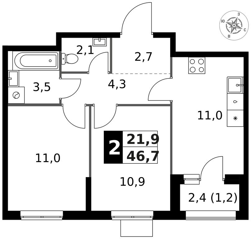 2-BD Apartment Sale, 46.7 sq. m. at 1 Izmajlovskij, Montazhnaya Street, 8с13, Moscow, Russia #1 2-BD Apartment Sale, 46.7 sq. m. at 1 Izmajlovskij, Montazhnaya Street, 8с13, Moscow, Russia #1