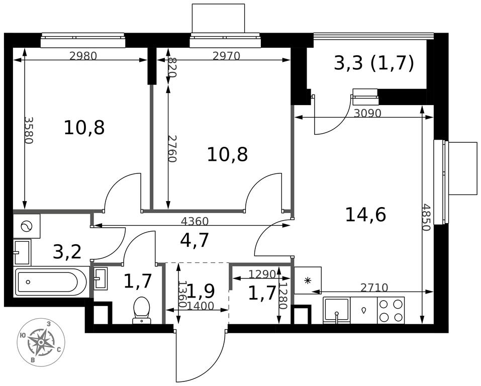 2-BD Apartment Sale, 51.1 sq. m. at 1 Izmajlovskij, Montazhnaya Street, 8с13, Moscow, Russia #2