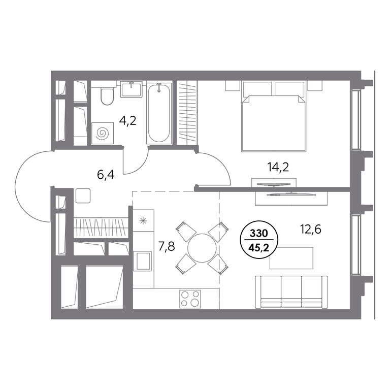 2-BD Apartment Sale, 45.2平方米 at Dom56, Fridrikha Engelsa Street, 56с1, Moscow, Russia #1 2-BD Apartment Sale, 45.2平方米 at Dom56, Fridrikha Engelsa Street, 56с1, Moscow, Russia #1