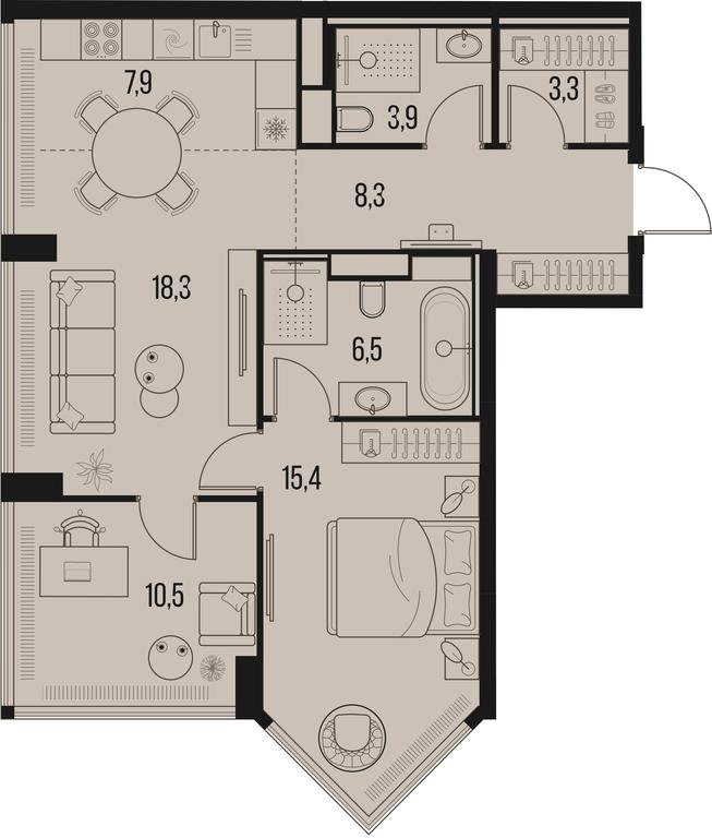 2-BD Apartment Sale, 74.1平方米 at High Life, Letnikovskaya Street, 11/10с1, Moscow, Russia #1