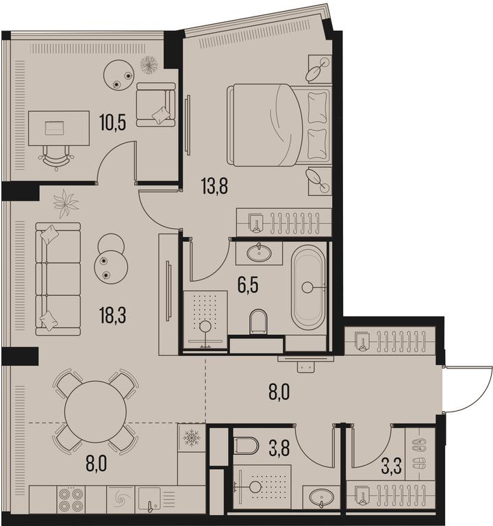 2-BD Apartment Sale, 72.3平方米 at High Life, Letnikovskaya Street, 11/10с1, Moscow, Russia #1