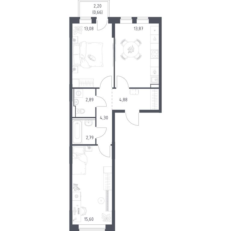 1-BD Apartment Sale, 58.07 sq. m. at Prigorod Lesnoe, Molodyozhny bulvar, 6, derevnya Misaylovo, Leninskiy City District, Moscow Region, Russia #1