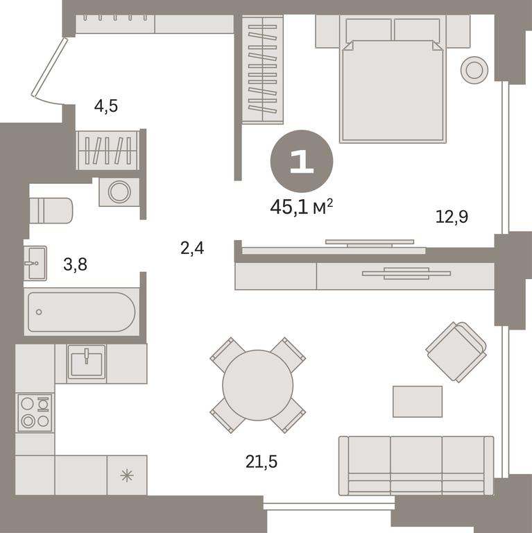 1-BD Apartment Sale, 45.1 sq. m. at Kvartal Gercena, zhiloy kompleks Kvartal Gertsena, Moscow, Russia #1 1-BD Apartment Sale, 45.1 sq. m. at Kvartal Gercena, zhiloy kompleks Kvartal Gertsena, Moscow, Russia #1