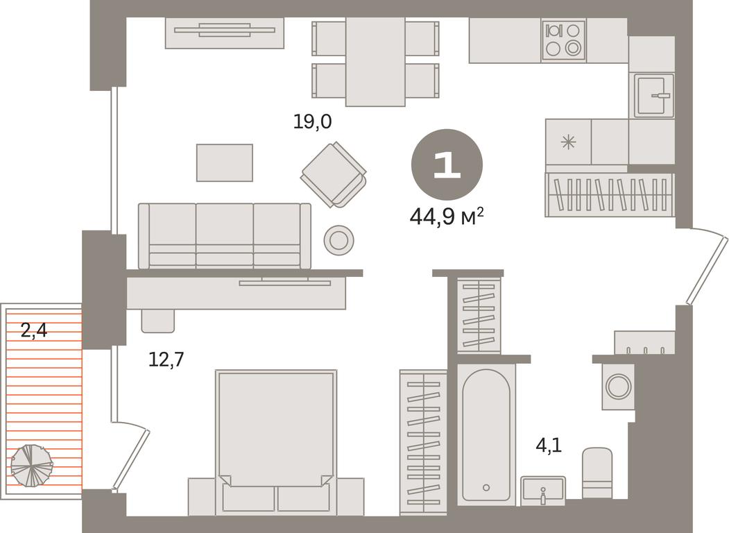 1-BD Apartment Sale, 44.9 sq. m. at Kvartal Gercena, zhiloy kompleks Kvartal Gertsena, Moscow, Russia #1