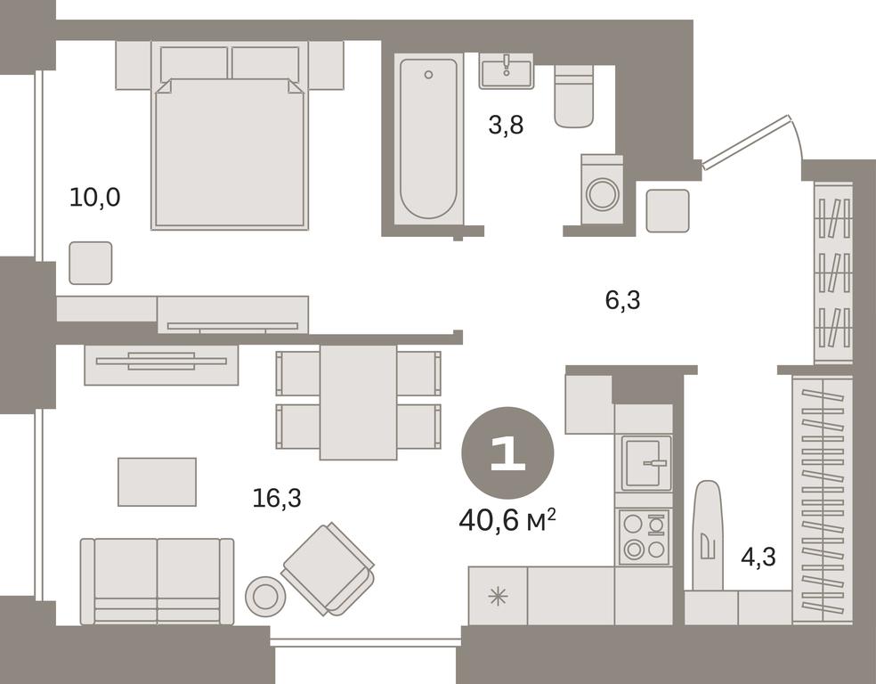1-BD Apartment Sale, 40.6平方米 at Kvartal Gercena, zhiloy kompleks Kvartal Gertsena, Moscow, Russia #1