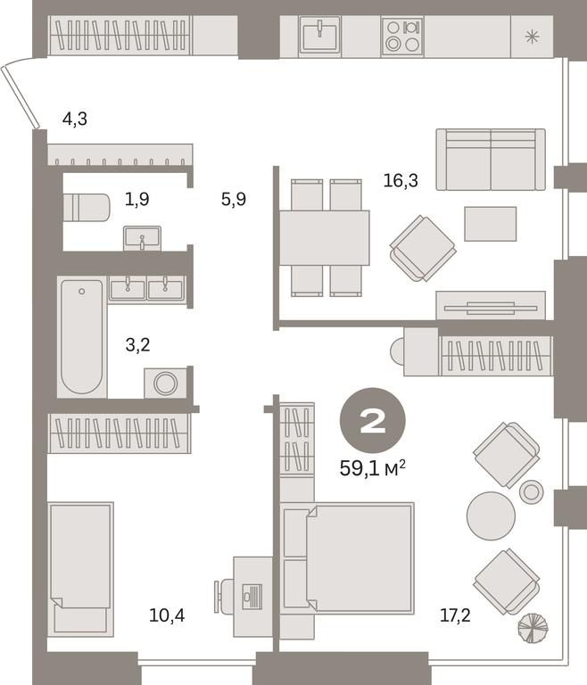 2-BD Apartment Sale, 59.1平方米 at Kvartal Gercena, zhiloy kompleks Kvartal Gertsena, Moscow, Russia #1