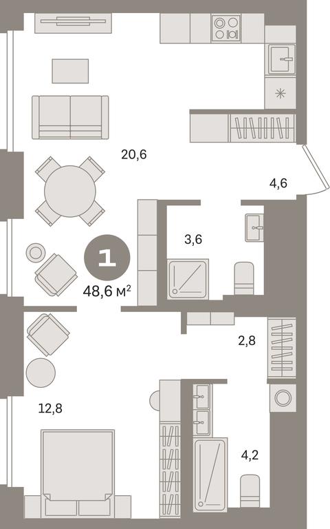 1-BD Apartment Sale, 48.6 sq. m. at Kvartal Gercena, zhiloy kompleks Kvartal Gertsena, Moscow, Russia #1