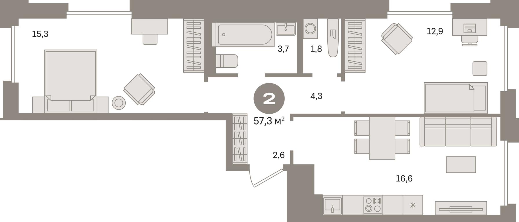 2-BD Apartment Sale, 57.3 sq. m. at Kvartal Gercena, zhiloy kompleks Kvartal Gertsena, Moscow, Russia #1