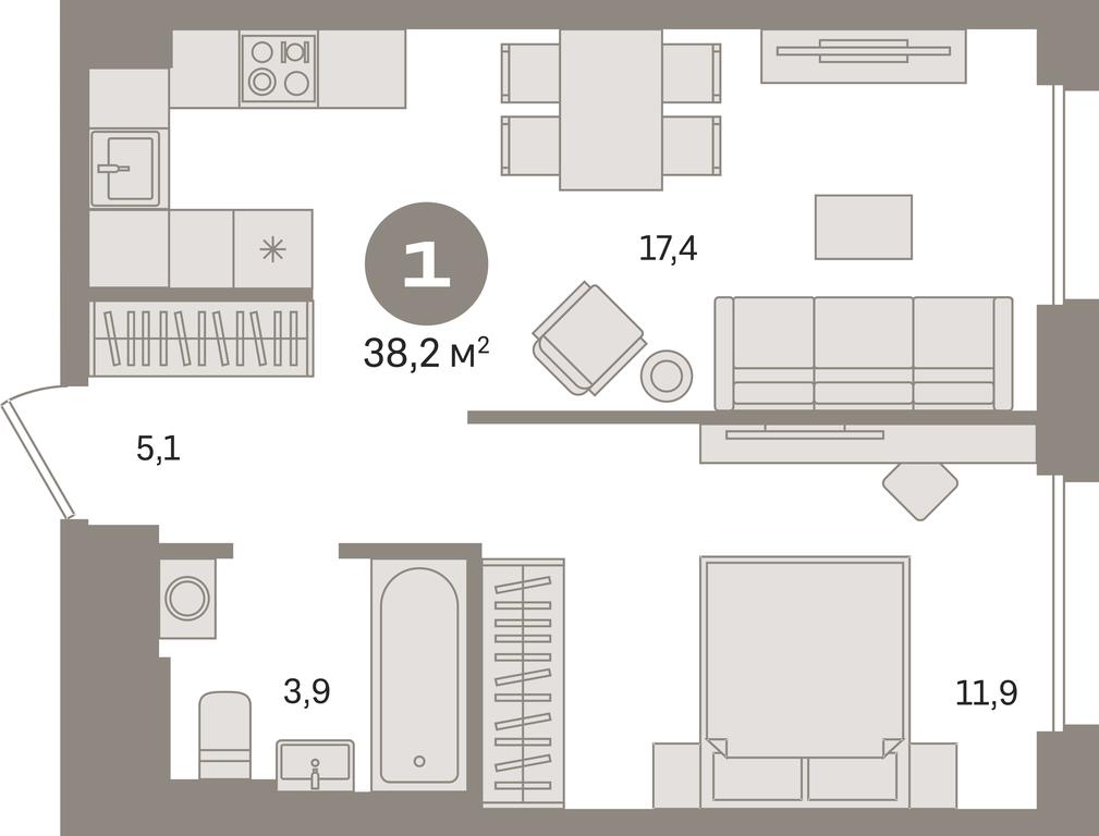 1-BD Apartment Sale, 38.2 sq. m. at Kvartal Gercena, zhiloy kompleks Kvartal Gertsena, Moscow, Russia #1