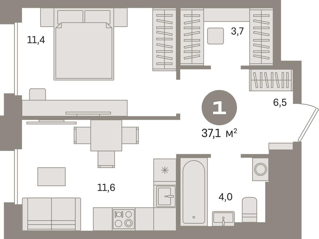 1-BD Apartment Sale, 37.1 sq. m. at Kvartal Gercena, zhiloy kompleks Kvartal Gertsena, Moscow, Russia #1