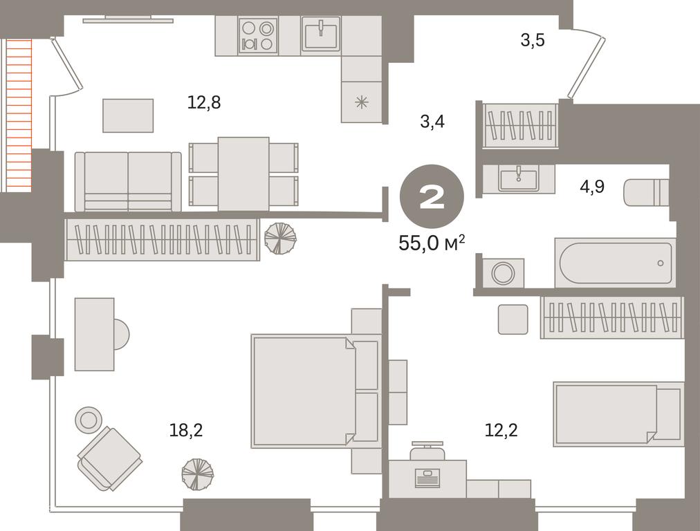 2-BD Apartment Sale, 55平方米 at Kvartal Gercena, zhiloy kompleks Kvartal Gertsena, Moscow, Russia #1