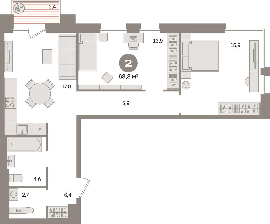 2-BD Apartment Sale, 68.8平方米 at Kvartal Gercena, zhiloy kompleks Kvartal Gertsena, Moscow, Russia #1