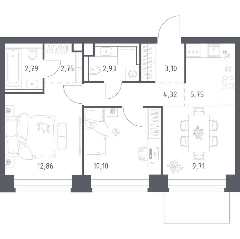 1-BD Apartment Sale, 54.31平方米 at Nova, Bratyev Fonchenko Street, вл21, Moscow, Russia #1