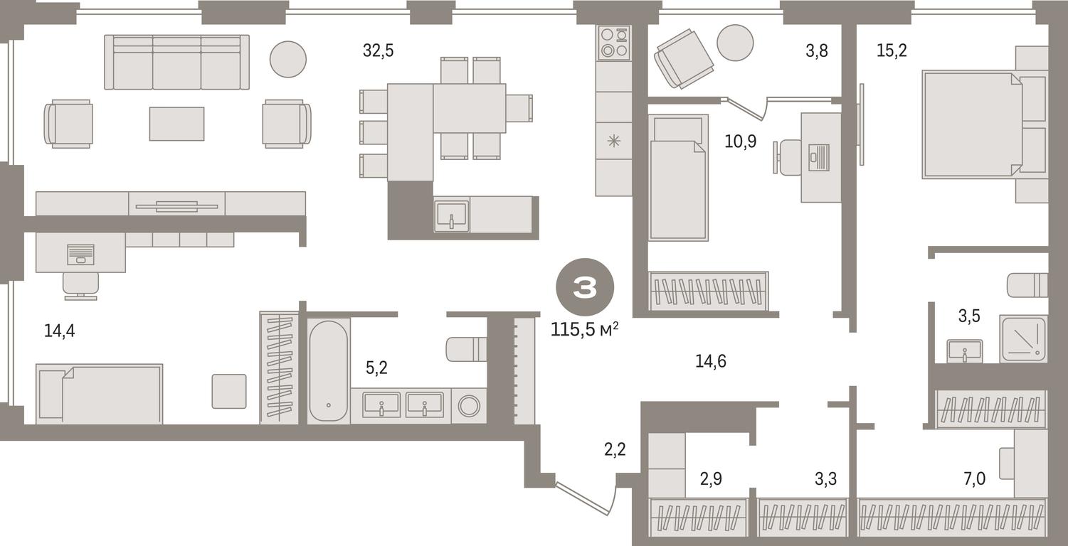 3-BD Apartment Sale, 115.5 sq. m. at Pervy kvartal, Kalinovaya ulitsa, derevnya Sapronovo, Leninskiy City District, Moscow Region, Russia #1