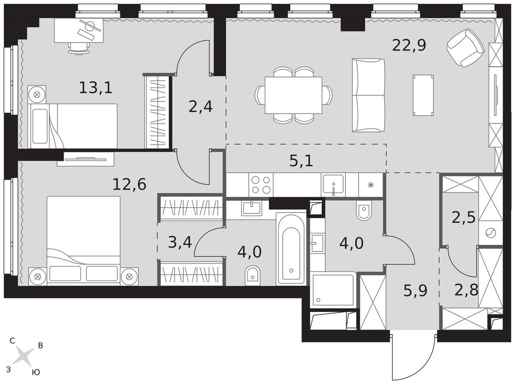 3-BD Apartment Sale, 78.7 sq. m. at Sydney City, Shenogina Street, 2, Moscow, Russia #1