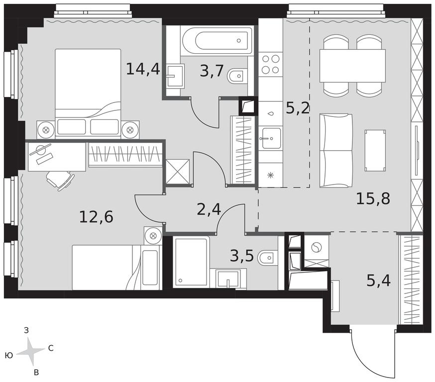 3-BD Apartment Sale, 63 sq. m. at Sydney City, Shenogina Street, 2, Moscow, Russia #1