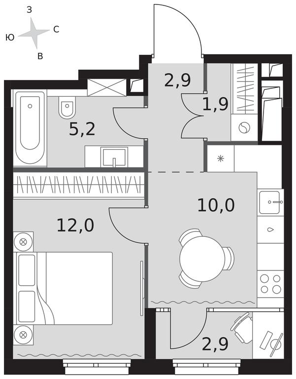 1-BD Apartment Sale, 34.9平方米 at Sydney City, Shenogina Street, 2, Moscow, Russia #1