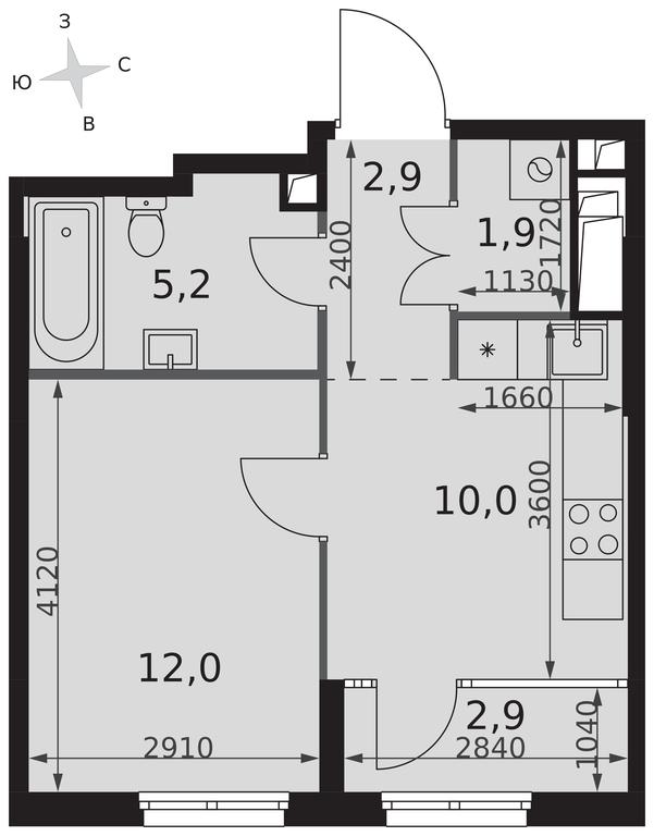 1-BD Apartment Sale, 34.9平方米 at Sydney City, Shenogina Street, 2, Moscow, Russia #2