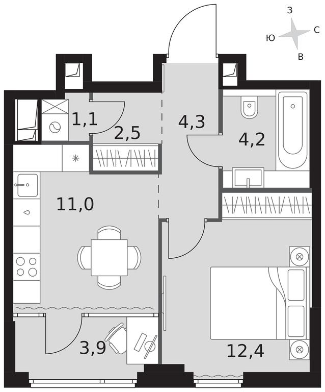 1-BD Apartment Sale, 39.4 sq. m. at Sydney City, Shenogina Street, 2, Moscow, Russia #1
