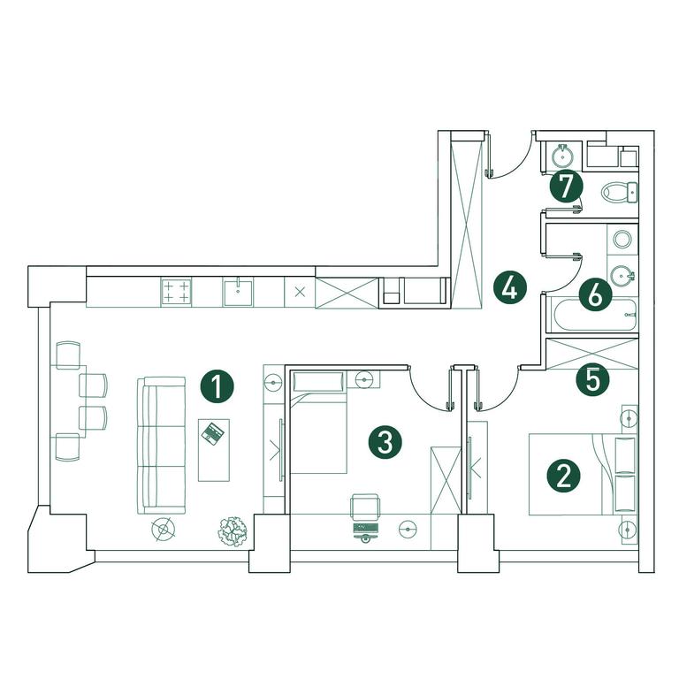 2-BD Apartment Sale, 64.9平方米 at Very, Botanicheskaya Street, 29, Moscow, Russia #2
