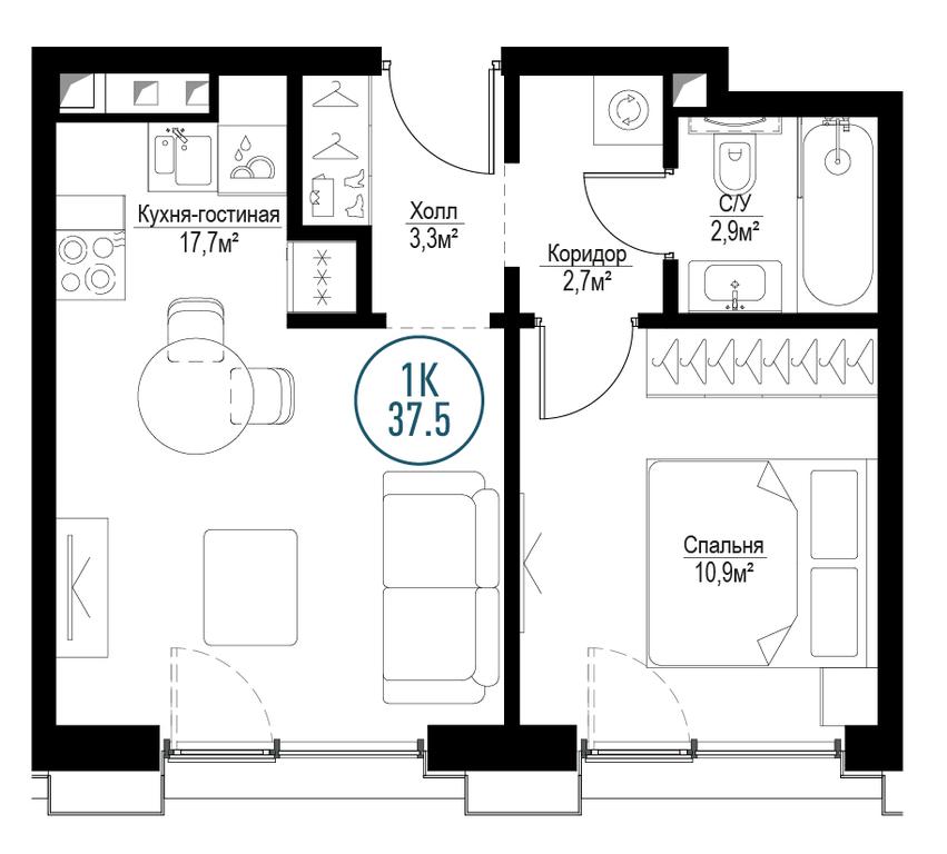 1-BD Apartment Sale, 37.5 sq. m. at Metropoliya, Volgogradsky Avenue, 32/3к1, Moscow, Russia #1