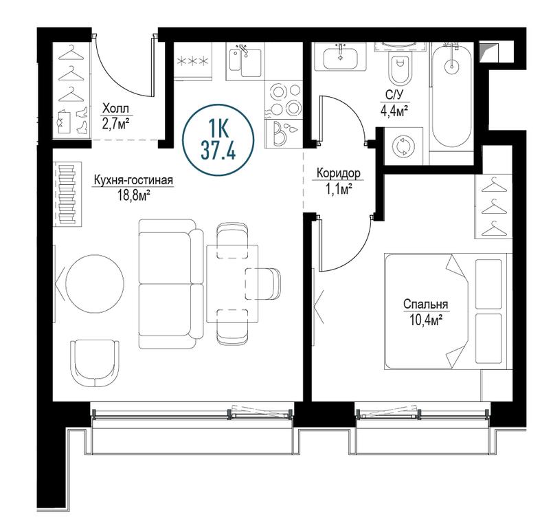 1-BD Apartment Sale, 37.4 sq. m. at Metropoliya, Volgogradsky Avenue, 32/3к1, Moscow, Russia #1 1-BD Apartment Sale, 37.4 sq. m. at Metropoliya, Volgogradsky Avenue, 32/3к1, Moscow, Russia #1
