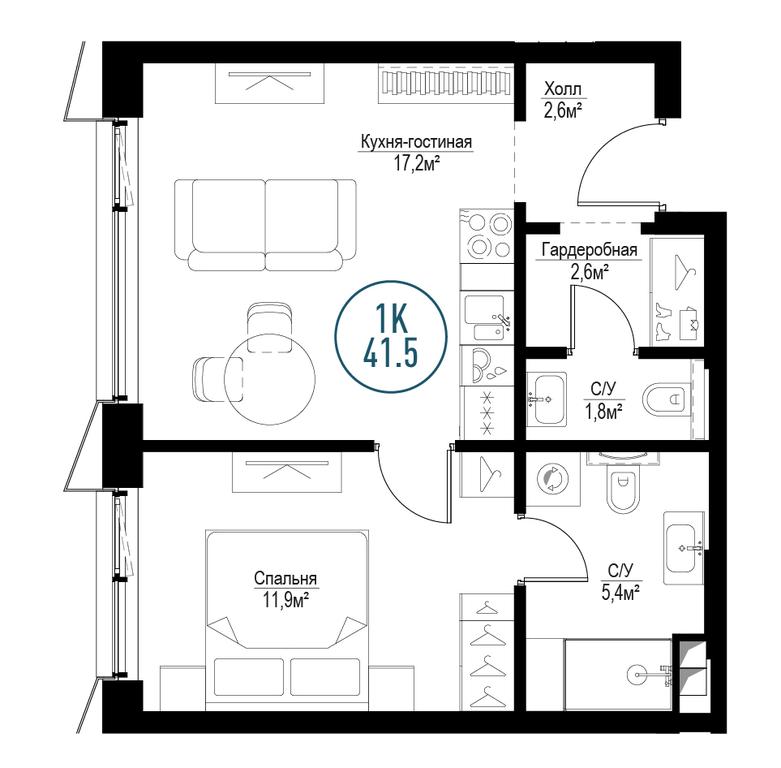 1-BD Apartment Sale, 41.8平方米 at Metropoliya, Volgogradsky Avenue, 32/3к1, Moscow, Russia #1 1-BD Apartment Sale, 41.8平方米 at Metropoliya, Volgogradsky Avenue, 32/3к1, Moscow, Russia #1