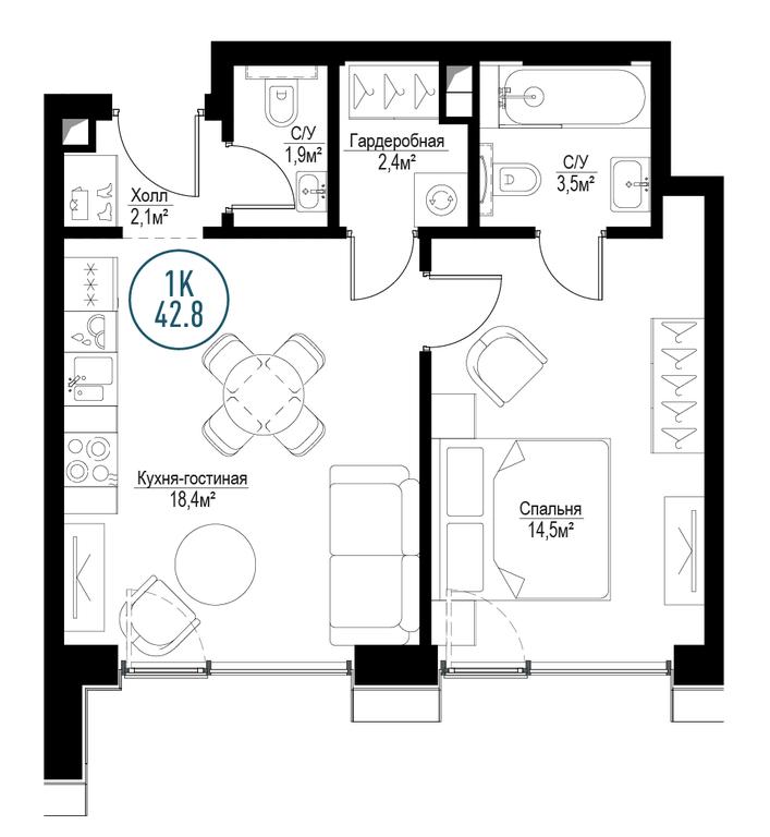 1-BD Apartment Sale, 42.3平方米 at Metropoliya, Volgogradsky Avenue, 32/3к1, Moscow, Russia #1 1-BD Apartment Sale, 42.3平方米 at Metropoliya, Volgogradsky Avenue, 32/3к1, Moscow, Russia #1