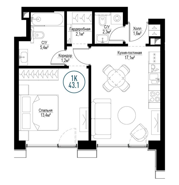 1-BD Apartment Sale, 42.5 sq. m. at Metropoliya, Volgogradsky Avenue, 32/3к1, Moscow, Russia #1 1-BD Apartment Sale, 42.5 sq. m. at Metropoliya, Volgogradsky Avenue, 32/3к1, Moscow, Russia #1