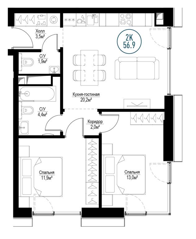 2-BD Apartment Sale, 56.1 sq. m. at Metropoliya, Volgogradsky Avenue, 32/3к1, Moscow, Russia #1 2-BD Apartment Sale, 56.1 sq. m. at Metropoliya, Volgogradsky Avenue, 32/3к1, Moscow, Russia #1