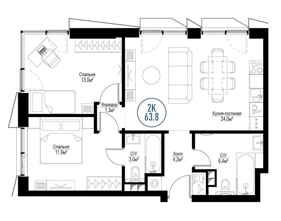 2-BD Apartment Sale, 63.1平方米 at Metropoliya, Volgogradsky Avenue, 32/3к1, Moscow, Russia #1 2-BD Apartment Sale, 63.1平方米 at Metropoliya, Volgogradsky Avenue, 32/3к1, Moscow, Russia #1