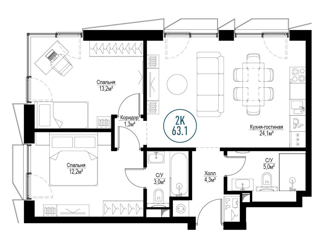 2-BD Apartment Sale, 61.9平方米 at Metropoliya, Volgogradsky Avenue, 32/3к1, Moscow, Russia #1 2-BD Apartment Sale, 61.9平方米 at Metropoliya, Volgogradsky Avenue, 32/3к1, Moscow, Russia #1